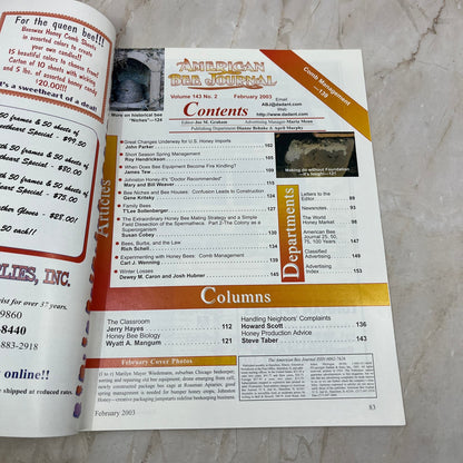 2003 Feb American Bee Journal Magazine Bees Beekeeping Honey M7