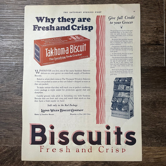 Tak-Hom-A Biscuits Loose-Wiles Biscuit Co Vintage Magazine Ad 11x14 V9