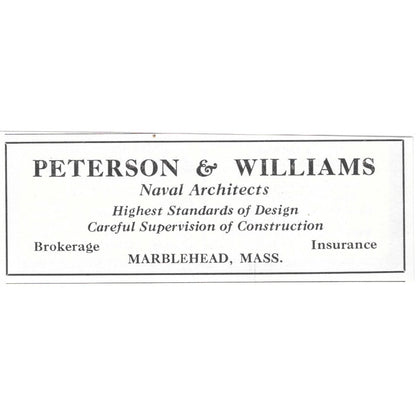 Peterson & Williams Naval Architects Marblehead MA 1932 Ad AG2-M20