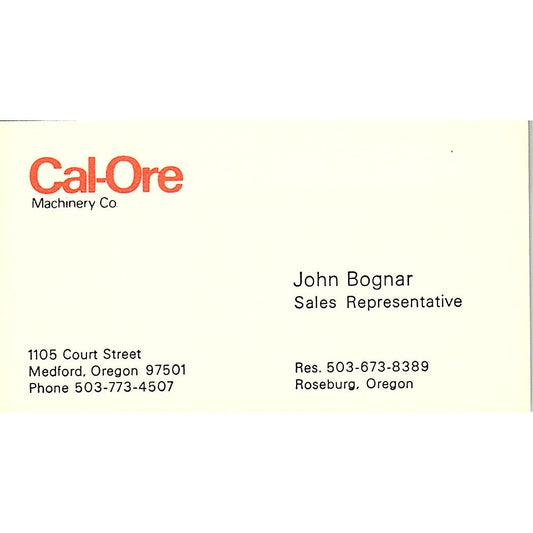 Cal-Ore John Bognar Roseburg Oregon Vintage Business Card SB4-B4