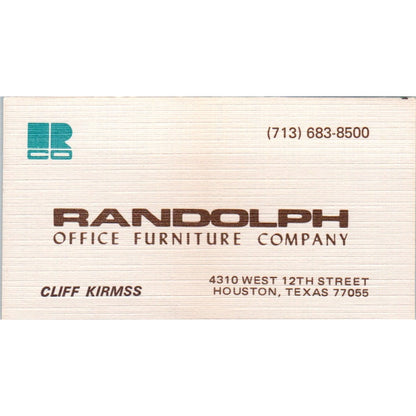 Randolph Office Furniture Co Cliff Kirmss Houston Vintage Business Card SD8-B20