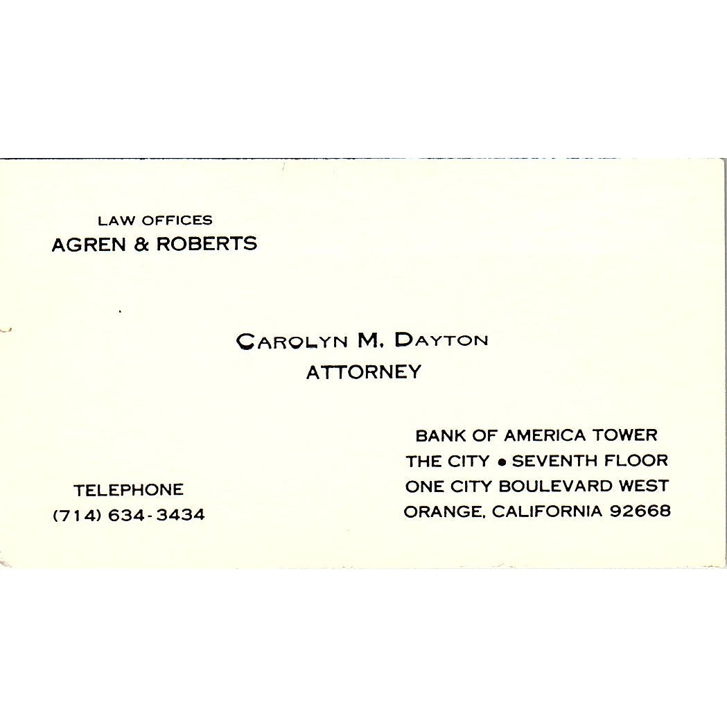 Carolyn M Dayton Attorney Orange CA Vintage Business Card SE3-B12