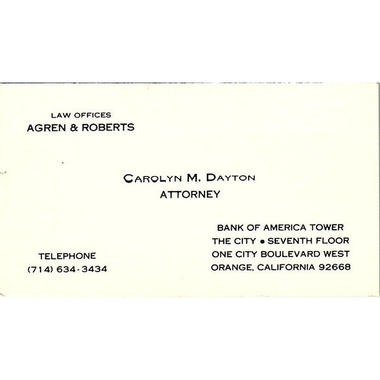 Carolyn M Dayton Attorney Orange CA Vintage Business Card SE3-B12