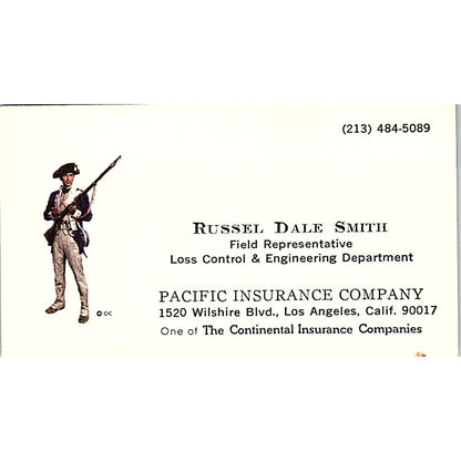 Russel Dale Smith Pacific Ins Co Los Angeles Vintage Business Card SD9-B9