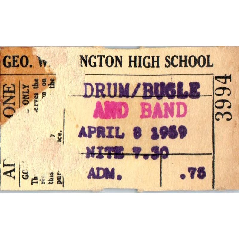 1959 George Washington High School Los Angeles CA Band Concert Stub AB9