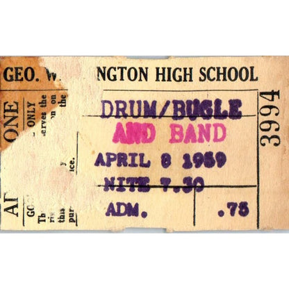 1959 George Washington High School Los Angeles CA Band Concert Stub AB9