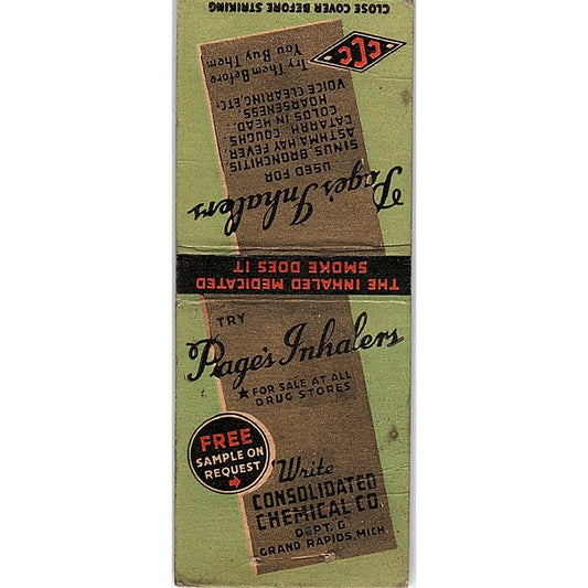 Page's Inhalers White Consolidated Chemical Co Grand Rapids MI Matchbook SC7-Y10