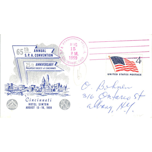 1959 Philatelic Society of Cincinnati 25th Anny Convention Postal Cover TI5-PC1