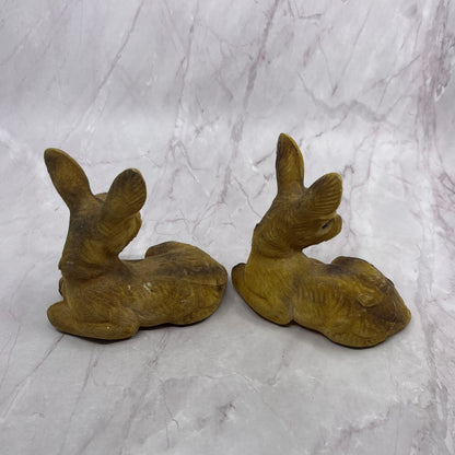 Vintage Felt Velvet Celluloid Toy Flocked Deer 5 x 5 Set of 2 TC5