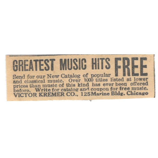 Victor Kremer Co Greatest Music Hits Chicago IL 1910 Magazine Ad AF1-SS9
