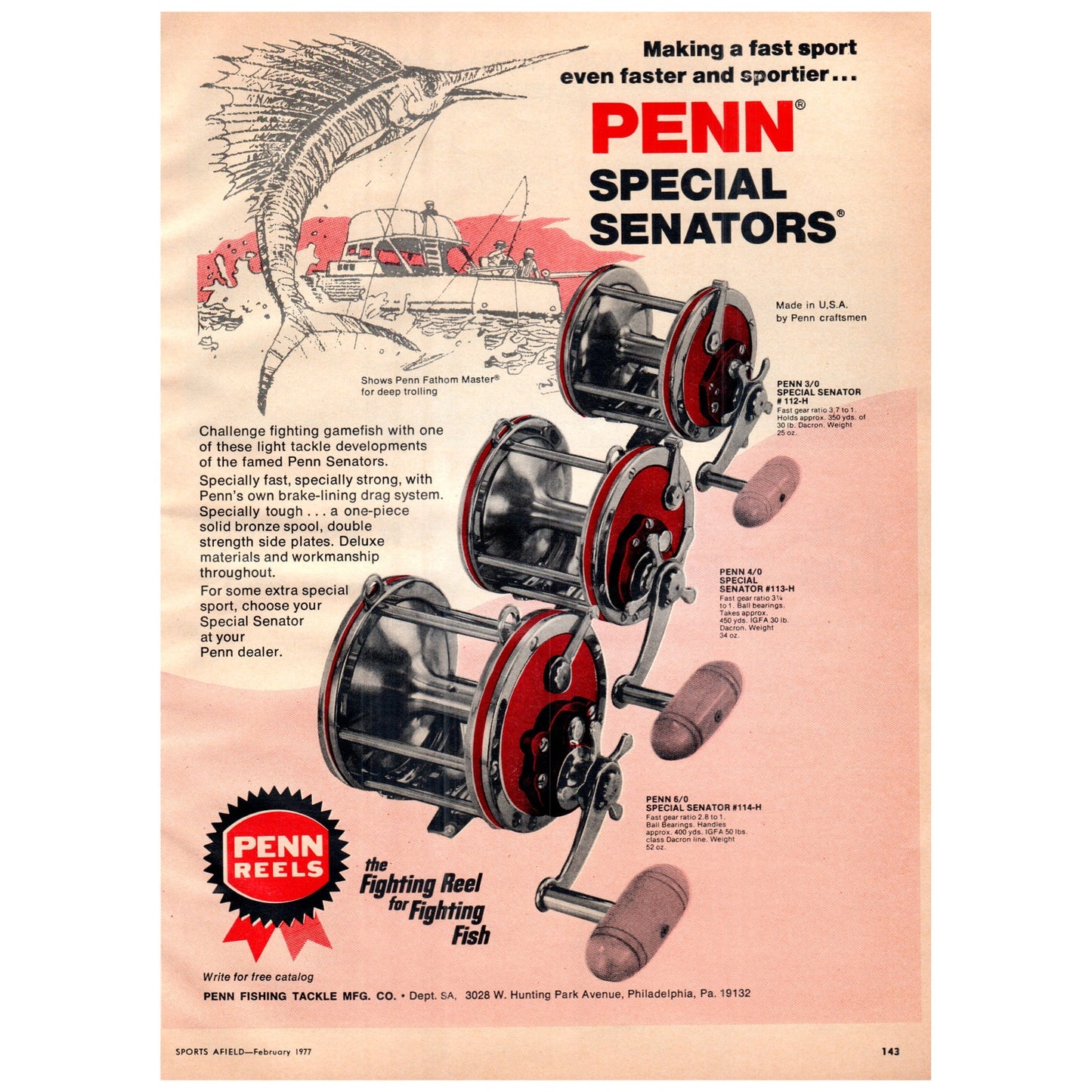 Penn Special Senators Reels Penn Fishing Tackle Philadelphia 1977 Ad D25