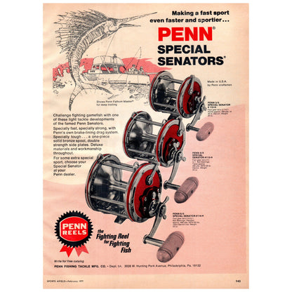 Penn Special Senators Reels Penn Fishing Tackle Philadelphia 1977 Ad D25