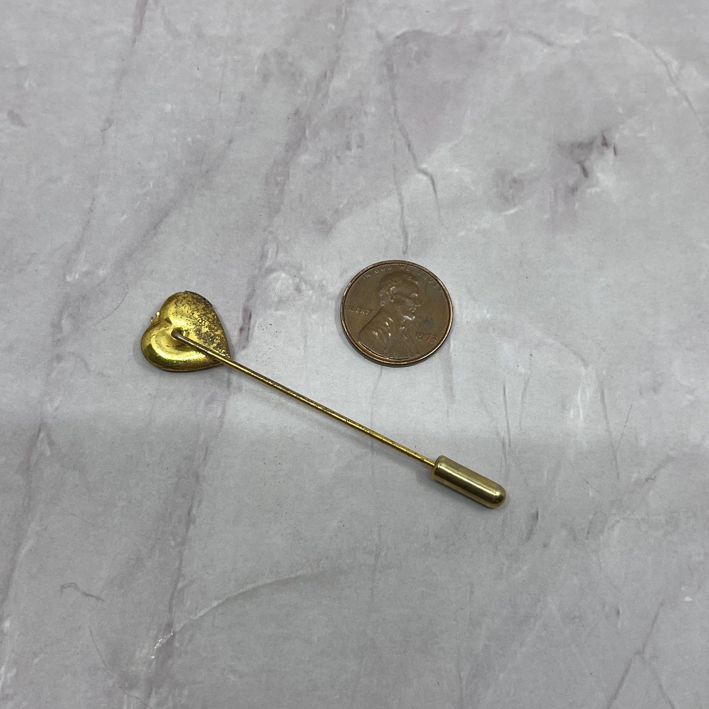 Vintage MCM Mod Heart Gold Tone Stick Pin Hat Pin SB7