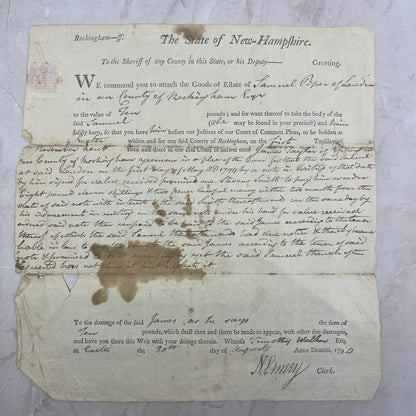 1794 Court Document Rockingham County NH Samuel Piper AE6