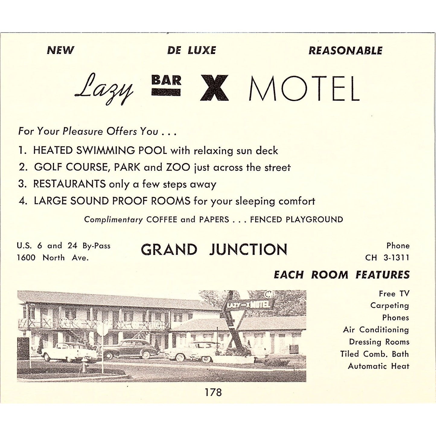 Lazy Bar X Motel, Columbine Motel Grand Junction CO 1958 Ad AG1-H2
