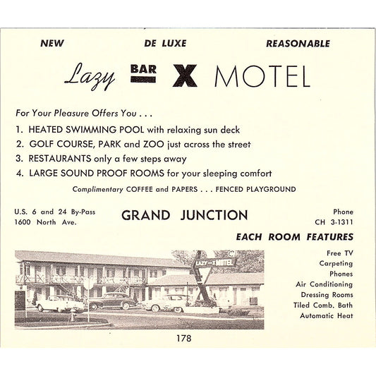 Lazy Bar X Motel, Columbine Motel Grand Junction CO 1958 Ad AG1-H2