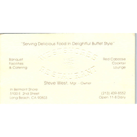 Westshores Restaurant Steve West Long Beach Vintage Business Card SD8-B7
