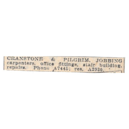 Cranstone & Pilgrim Jobbing Carpenters Winnipeg 1920 Ad AG2-S10