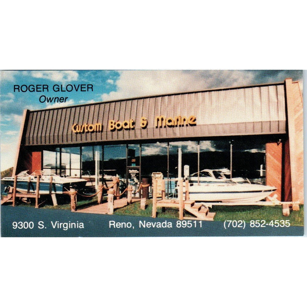 Custom Boat & Marine Roger Glover Reno NV Vintage Business Card SD8-B18