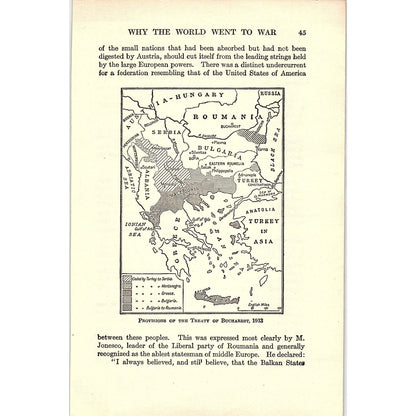 Map of Provisions of 1913 Treaty of Bucharest 1919 WWI Map Print AF9-14