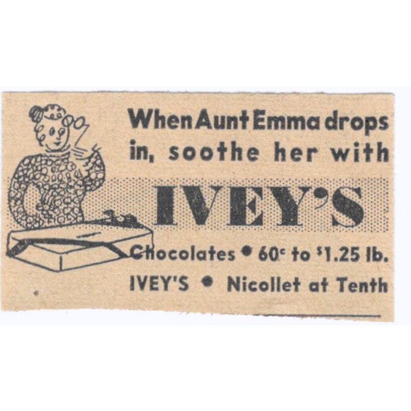 Aunt Emma Ivey's Chocolates Nicollet 1935 Minneapolis Journal Ad AE7-H3