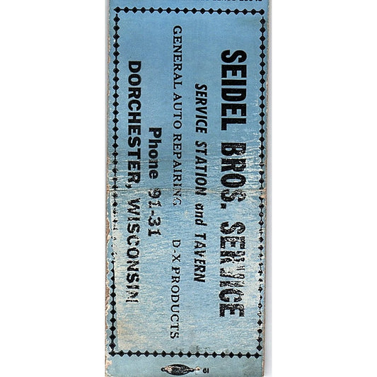 Seidel Bros Service Dorchester WI Vintage Matchbook Cover SF3-Y1