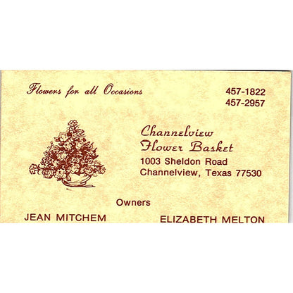 Channelview Flower Basket Jean Mitchem Channelview TX Business Card SF3-B8