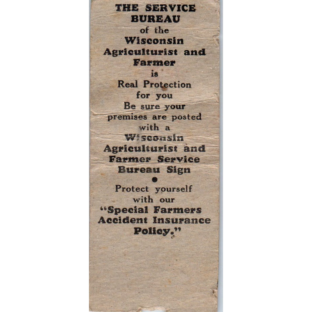 Wisconsin Agriculturist & Farmer Racine WI Vintage Matchbook Cover SD2-Y14