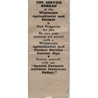 Wisconsin Agriculturist & Farmer Racine WI Vintage Matchbook Cover SD2-Y14