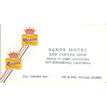 Sands Motel William Morris San Bernardino CA Vintage Business Card SE3-B1