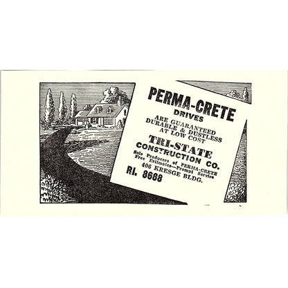 Perma-Crete Drives Tri-State Construction Co Indianapolis IN 1947 Ad AF6-21