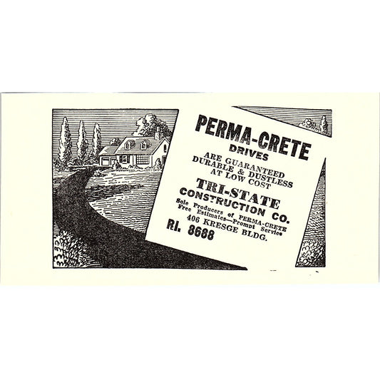 Perma-Crete Drives Tri-State Construction Co Indianapolis IN 1947 Ad AF6-21