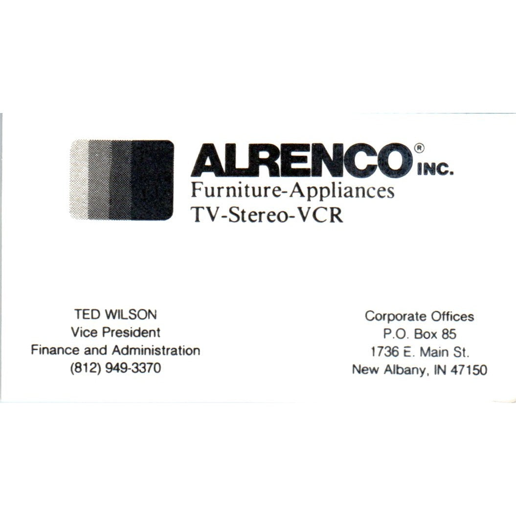 Alrenco TV-Stereo-VCR Ted Wilson New Albany IN Vintage Business Card SD8-B4