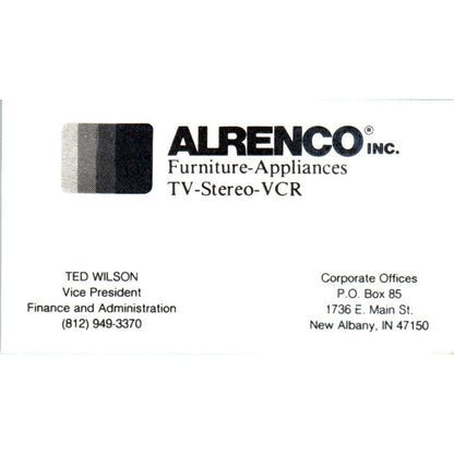 Alrenco TV-Stereo-VCR Ted Wilson New Albany IN Vintage Business Card SD8-B4