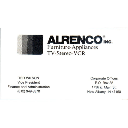 Alrenco TV-Stereo-VCR Ted Wilson New Albany IN Vintage Business Card SD8-B4