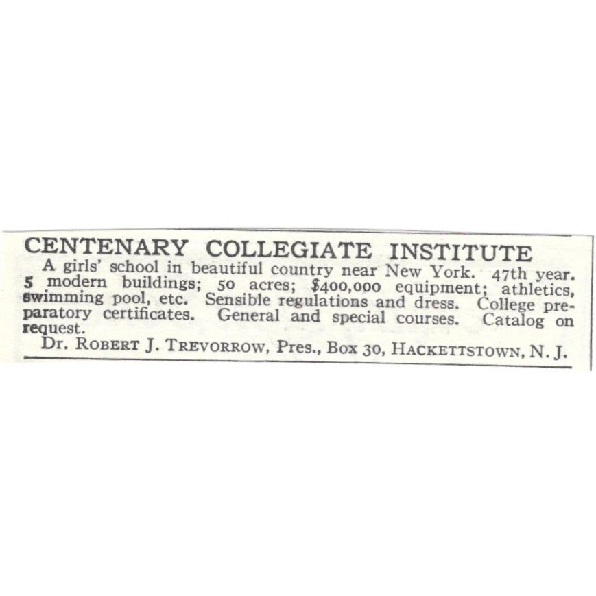 Centenary Collegiate Institute Robert J Trevorrow Hackettstown c1918 Ad AE5-SA11
