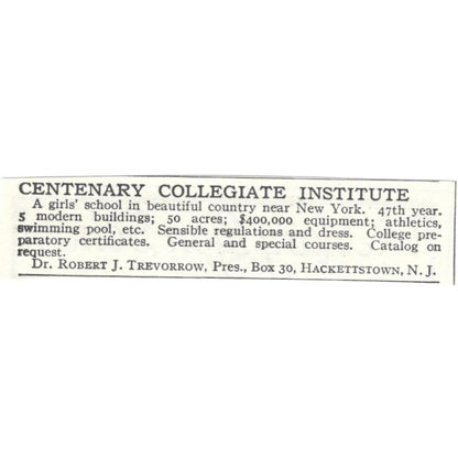 Centenary Collegiate Institute Robert J Trevorrow Hackettstown c1918 Ad AE5-SA11