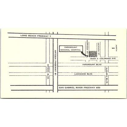 Paramount General Hospital S. Colorado Ave Paramount CA Business Card SF3-B4
