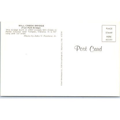 Mill Creek Tow Path Bridge Tangier IN Vintage Covered Bridge Postcard PD6