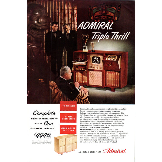 Admiral Triple Thrill Mahogany Television TV Teleset - Vintage Magazine Ad D21