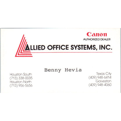 Benny Hevia Canon Allied Office Systems Houston TX Vintage Business Card SE3-B3
