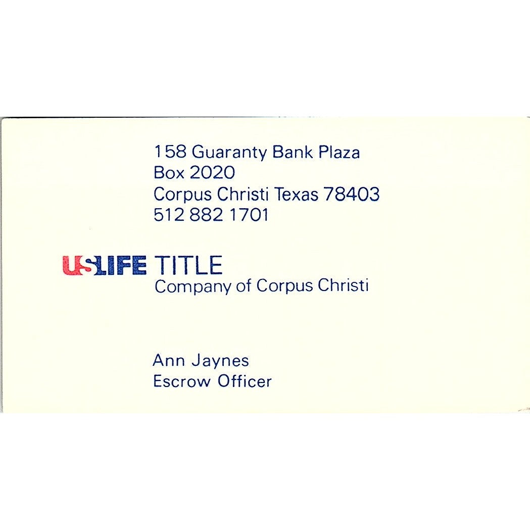 USlife Title Company of Corpus Christi Ann Jaynes Texas Business Card SB4-B7