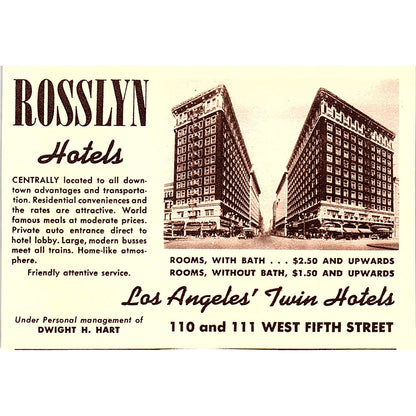 Rosslyn Los Angeles Twin Hotels Dwight H. Hart CA 1940 Ad AG1-M7