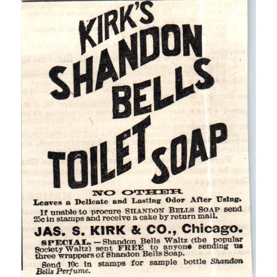 Jas. S. Kirk's Shandon Bells Toilet Soap Chicago c1890 Victorian Ad AE8-CH9