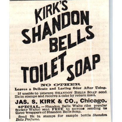 Jas. S. Kirk's Shandon Bells Toilet Soap Chicago c1890 Victorian Ad AE8-CH9
