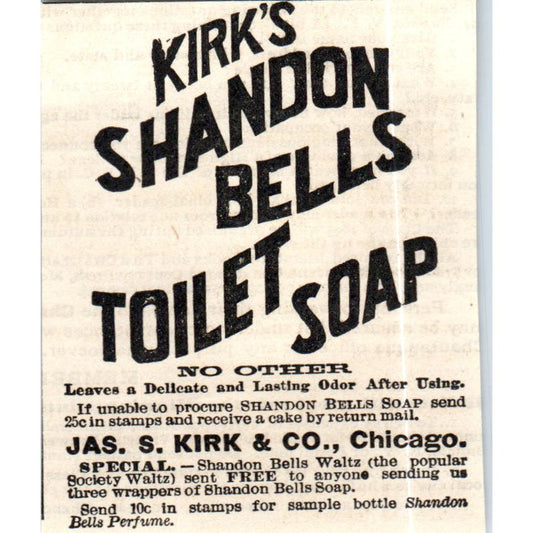 Jas. S. Kirk's Shandon Bells Toilet Soap Chicago c1890 Victorian Ad AE8-CH9