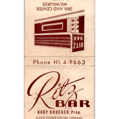 Ritz Bar Rudy Krueger Milwaukee Vintage Matchbook Cover SF4-Y7
