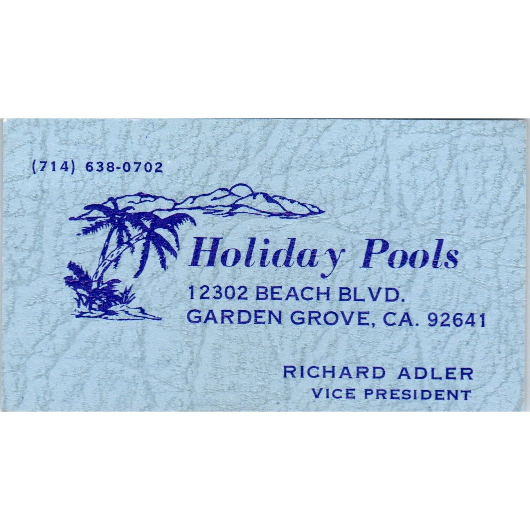 Holiday Pools Richard Adler Garden Grove CA Vintage Business Card SD4-B2
