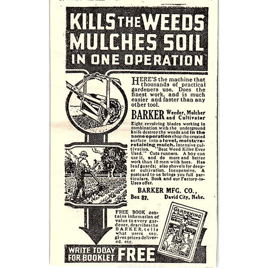 Barker Mfg Co Weeder Mulcher David City Nebraska 1924 Ad AG3-M3