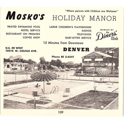 Dar-Mel Motel, Mosko's Holiday Manor Denver CO 1958 Ad AG1-H1